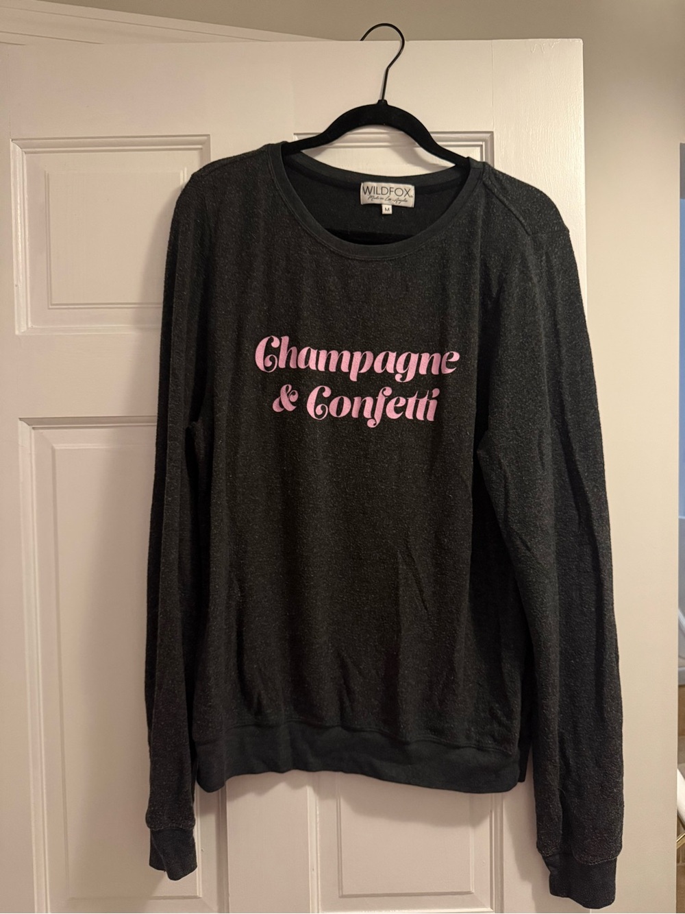 Wildfox Black Sweatshirt with Pink "Champagne & Confetti" Script